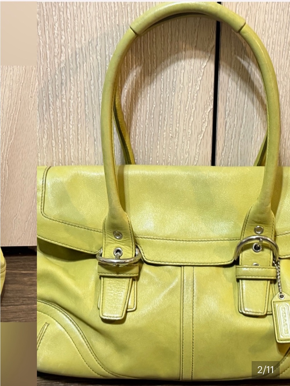 Coach Citrus Yellow Leather Shoulder Bag - Picture 3 of 12